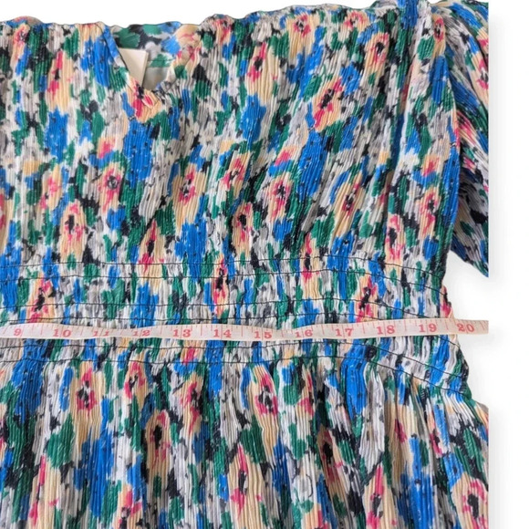 Ganni Floral Tent Dress Blue Green Midi Length Modest Pleated - Picture 11 of 16